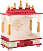 Kamdhenu art and craft Wooden Home Temple (Red And Yellow), 22 Inch