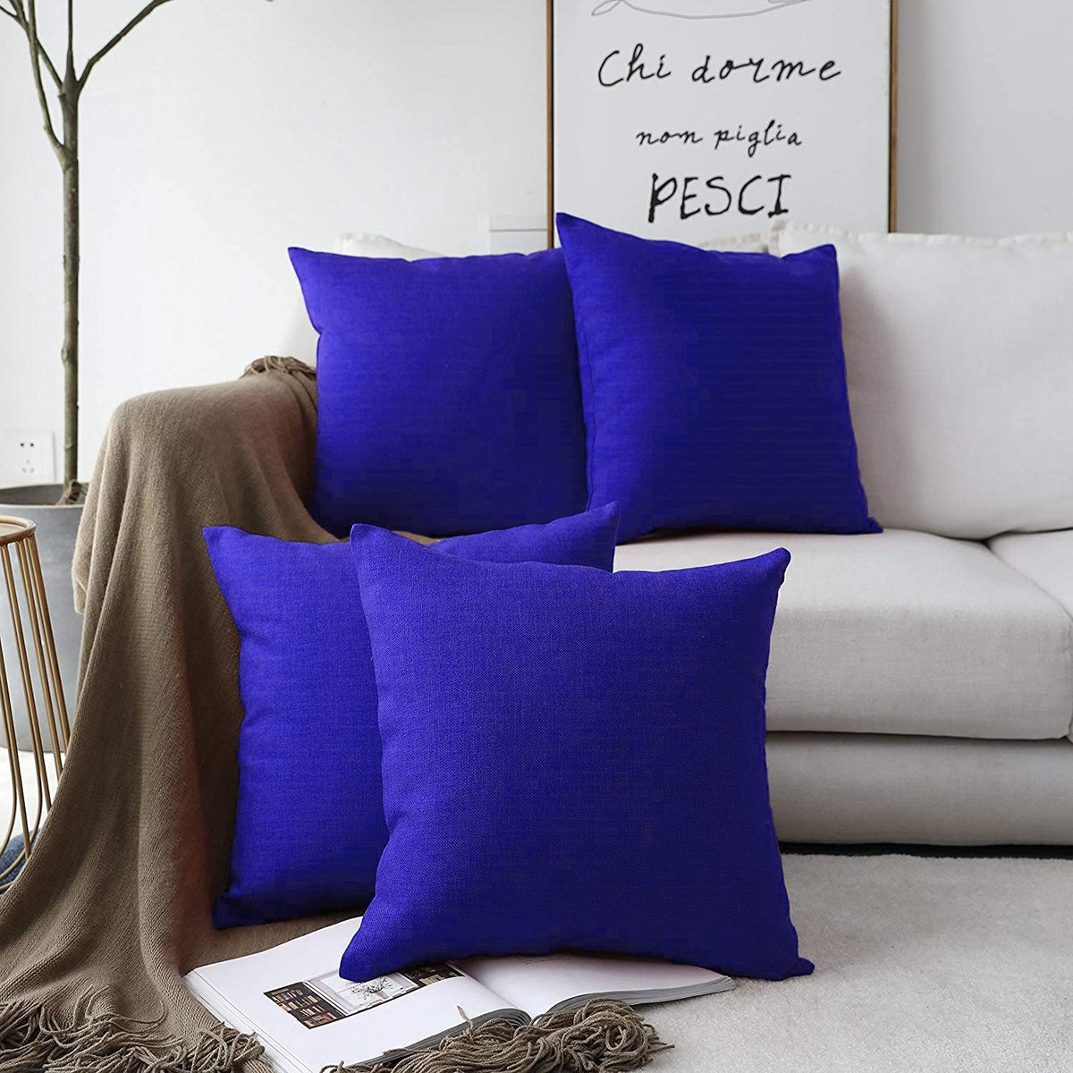 Khooti Jute Cushion Cover | 16 x 16 Inches / 40 x 40 cm | Royal Blue | Set of 2 | Throw Pillow Cover for Couches, Chairs, Sofas, Beds, Coffee Tables, Living Rooms, Bedrooms, Modern Boho Design