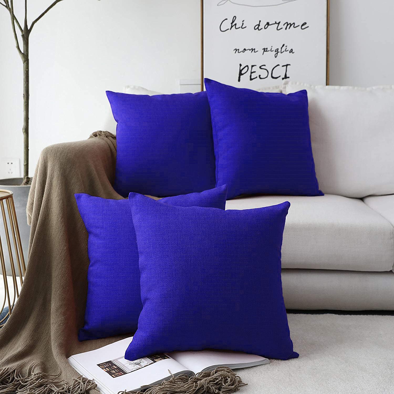 Khooti Decorative Jute Square Cushion Cover Throw Pillow Cover for Living Room Couch Diwan Single Seater Sofa, Modern Boho Large 24 x 24 Inches / 60 x 60 cm (Colour - Royal Blue)(Set of 1 piece)