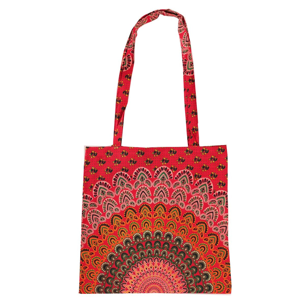 Ravaiyaa - Attitude is everything Cotton Shoulder Bag/Tote Bag For Women| Printed Multipurpose Handbag With Top Zip | Best For Shopping, Travel, Work, Beach, Office, College (Red Peacock Mandala)