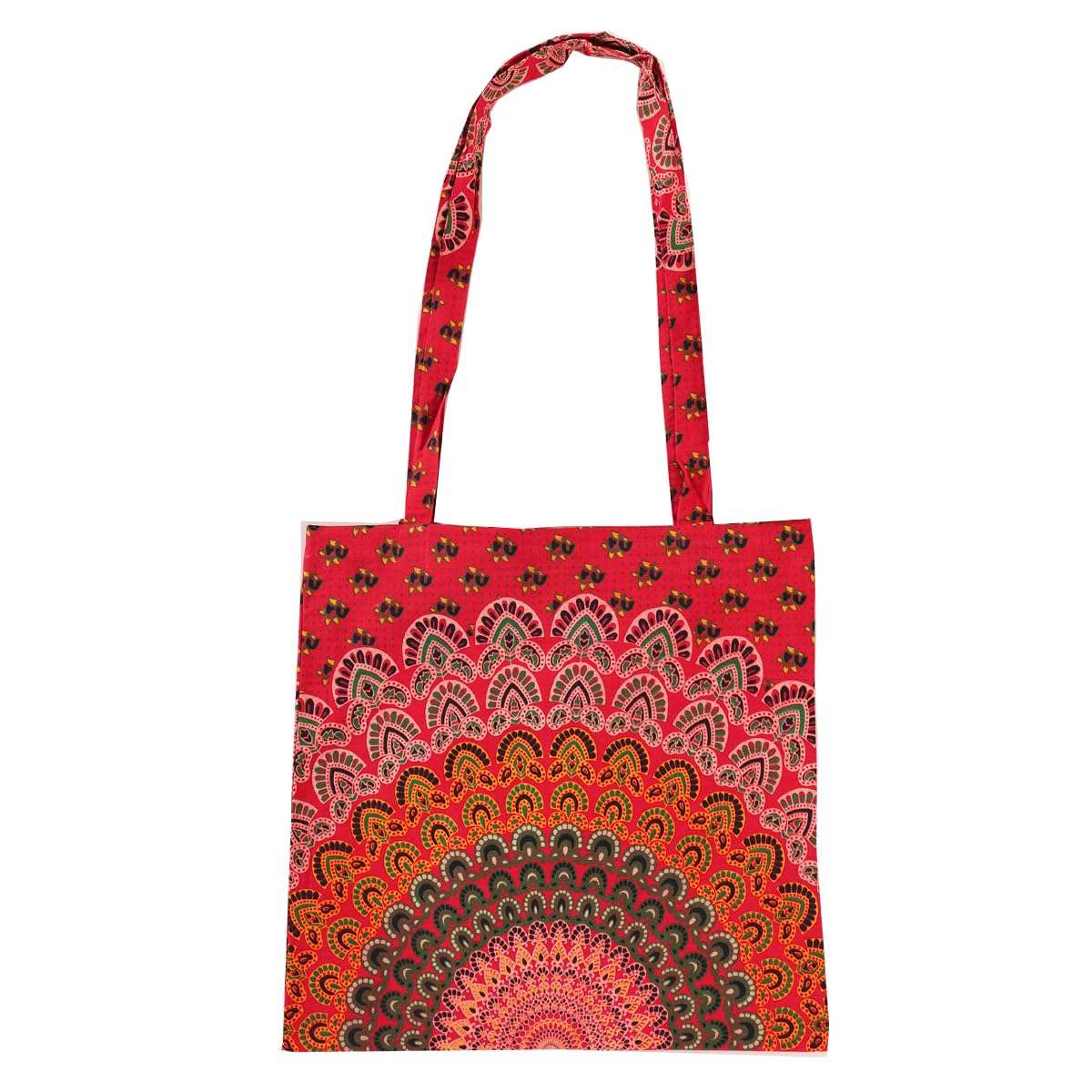 Ravaiyaa - Attitude is everything Cotton Shoulder Bag/Tote Bag For Women| Printed Multipurpose Handbag With Top Zip | Best For Shopping, Travel, Work, Beach, Office, College (Red Peacock Mandala)
