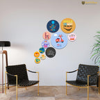 Artvibes Smile Is A Simple Way To Enjoy Life Round Shape MDF Wooden Wall Decor Items | Quotes Decor Item | Wall Illustrations | Office Decor | Wall Art Print | Gift Items (WPS_140N), Set of 11