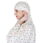 7 season's Cotton Long Scarf Cum Mask, Men and Women, White Printed