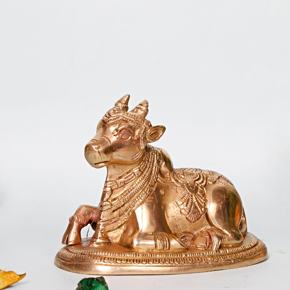 SVARUP Brass Nandi Shiv Ji Parvati Vehicle Bull Statue Idol Shiva Devotee Puja and Decor 5.5 Inches Gold Color 1 Pcs