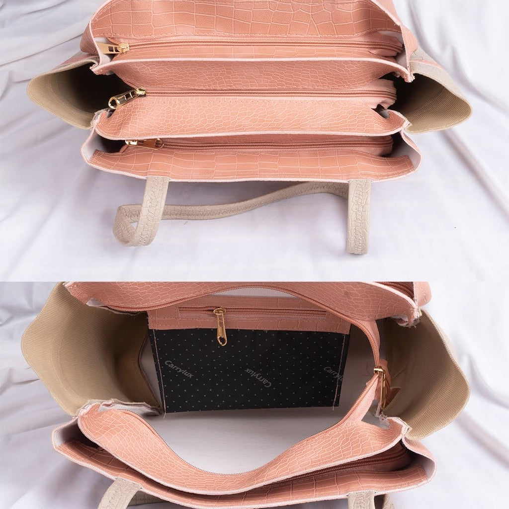 Carrylux Dual Tone Large Capacity Croco Pattern Tote Handbags Purses Shoulder Bag For Womens (Peach),Work Tote