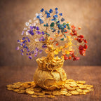 ZAICUS Seven Chakra Crystal Tree Showpiece with Golden Bag Base – Feng Shui Gemstone Bonsai for Home Decor, Office Table & Cororate Gift (7 X 3 Inch)