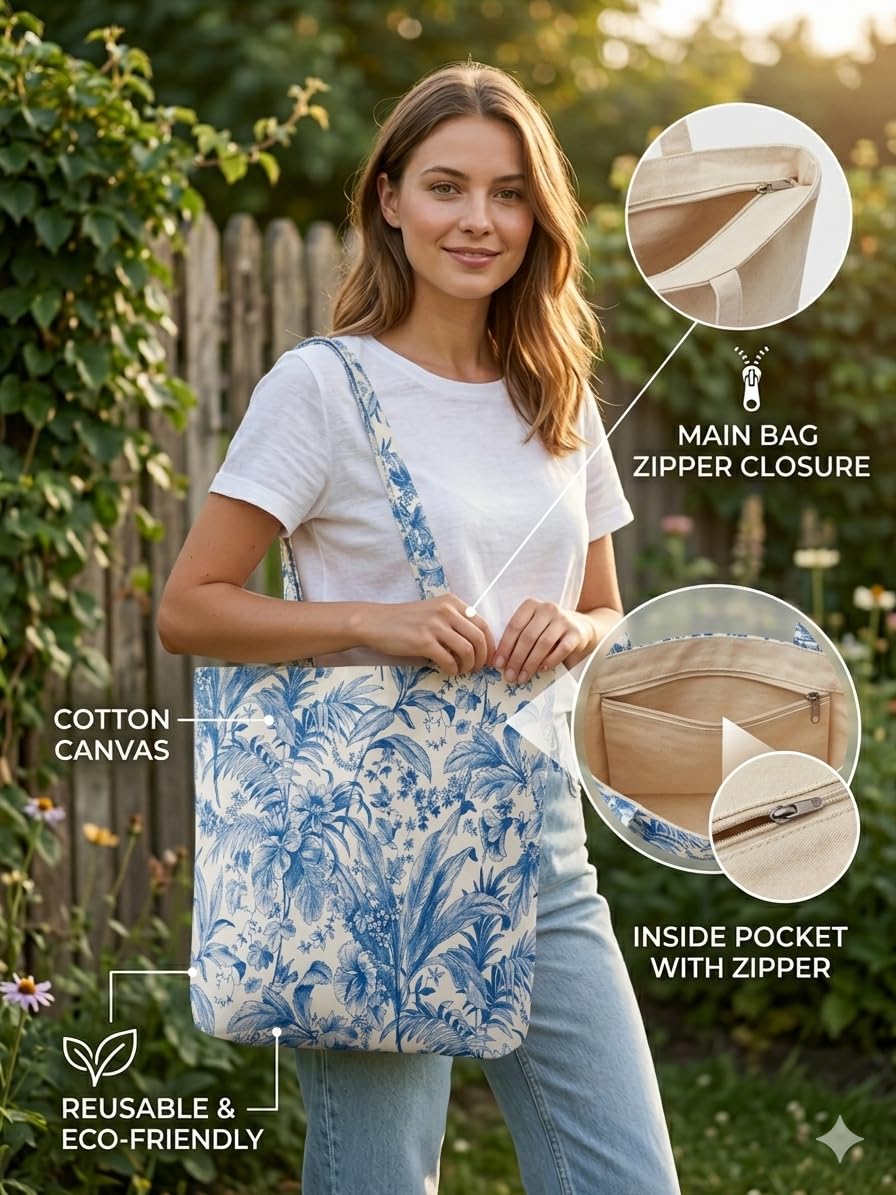 Velmora Cotton Tote Bag for Women & Men | Reusable Shopping Bag with Printed Design | Lightweight Fabric Carry Bag with Comfortable Handles | Grocery Shopping Book Work Travel College Everyday Use