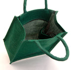 H&B Jute Lunch Bag - Lunch Bag, Men's & Women's Travel Tote - Zip, Bottle Holder - Solid Green