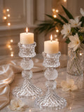 Pillar Crystal Glass Candle Holder of 2 Piece Set