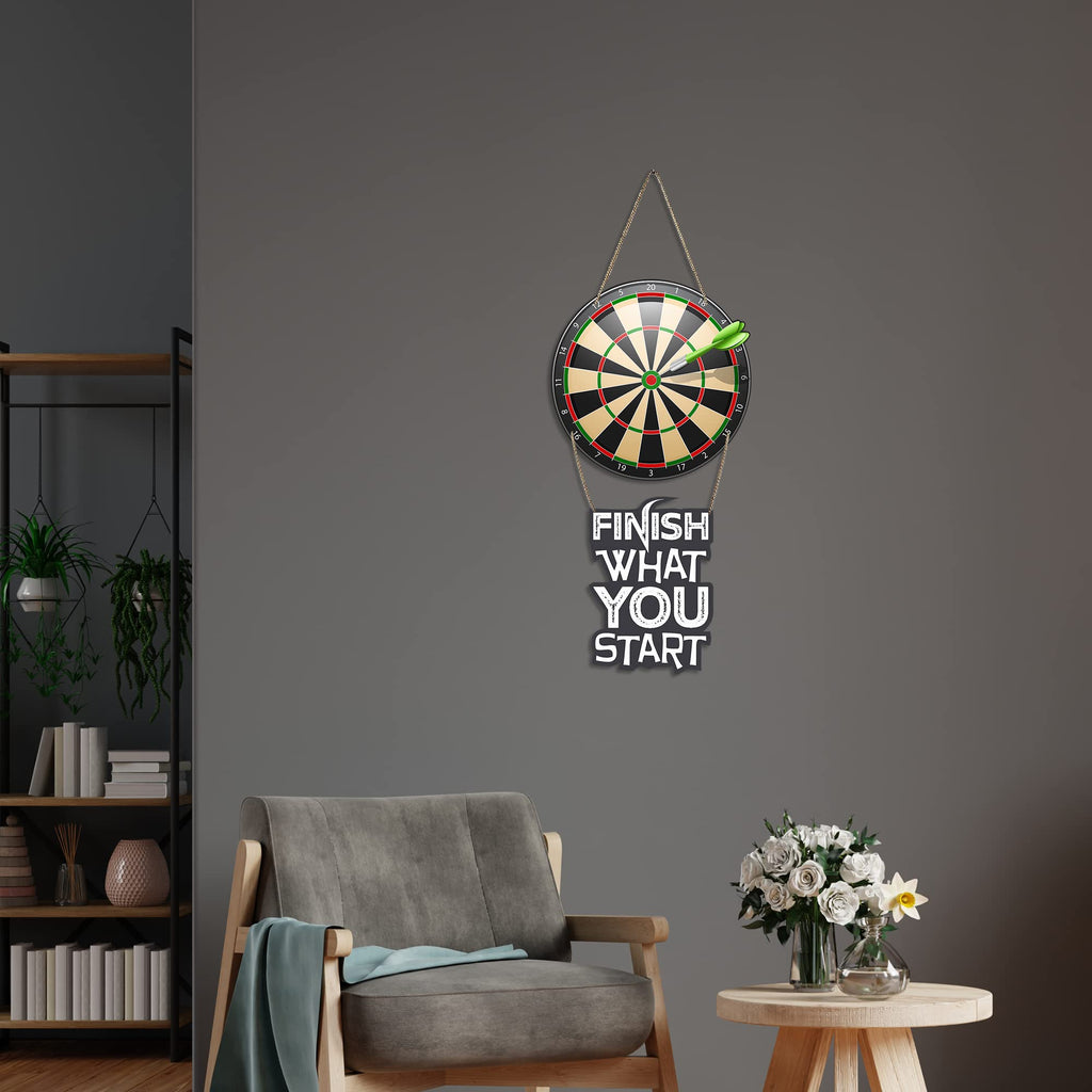 Artvibes Finish What You Start Dart Wooden Wall Hanger | Quotes Decor Item | Motivational Wall Decor | Wall Poster | Art Piece | Graphic Art | Gift Items | Office Wall Decoration Items (WH_5703N)