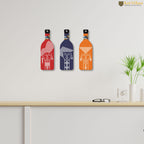 Artvibes Tribal Warli Art Decor Bottle shaped Wooden Wall Hanging | Living Room | Office | Cafe | Handcrafted Art | Wall Accent | Art Painting | Artworks Hangings | Gift Items (WH_9511N), Set of 3