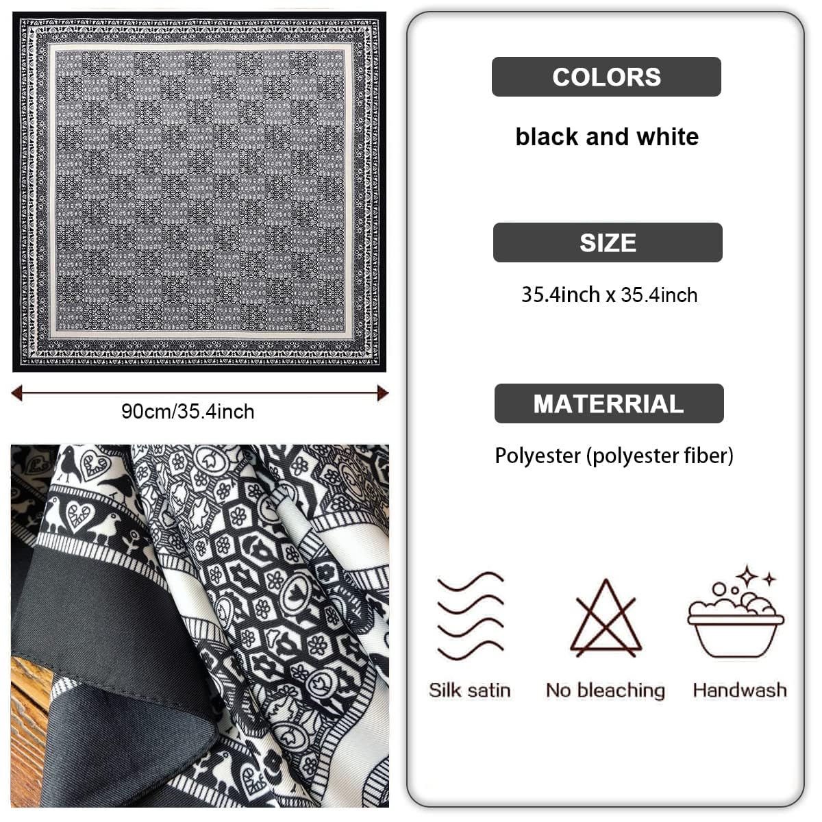 Ciroq Women's Printed Shiny Arabian Style Luxury Floral Pattern Satin Silk Head Scarf - Neck Scarf (Square)