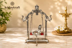 KridayKraft Silver Plated Metal Krishna Jhula with Elephant Design Stand | Lord Krishna on Swing Idol for Home Decor, Janmashtami Puja, Temple, & Spiritual Gifting.