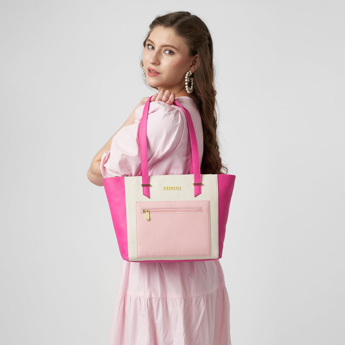 Caprese Jelly Medium Tote Bag for Women with Comfortable Straps | Stylish Shoulder and Handheld Bag | Fits Upto 16 Inch Laptop | Multi-Compartment Design for Work, Travel, Shopping (Fuchsia Pink)
