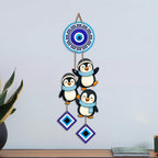 Artvibes Penguin Family Evil Eye Wall Hanging Decor for Kids Room | Living Room | Bedroom | Cute Nazar Battu Protection Ornament | Positive Energy Wall Accent Gift (WH_85147N)