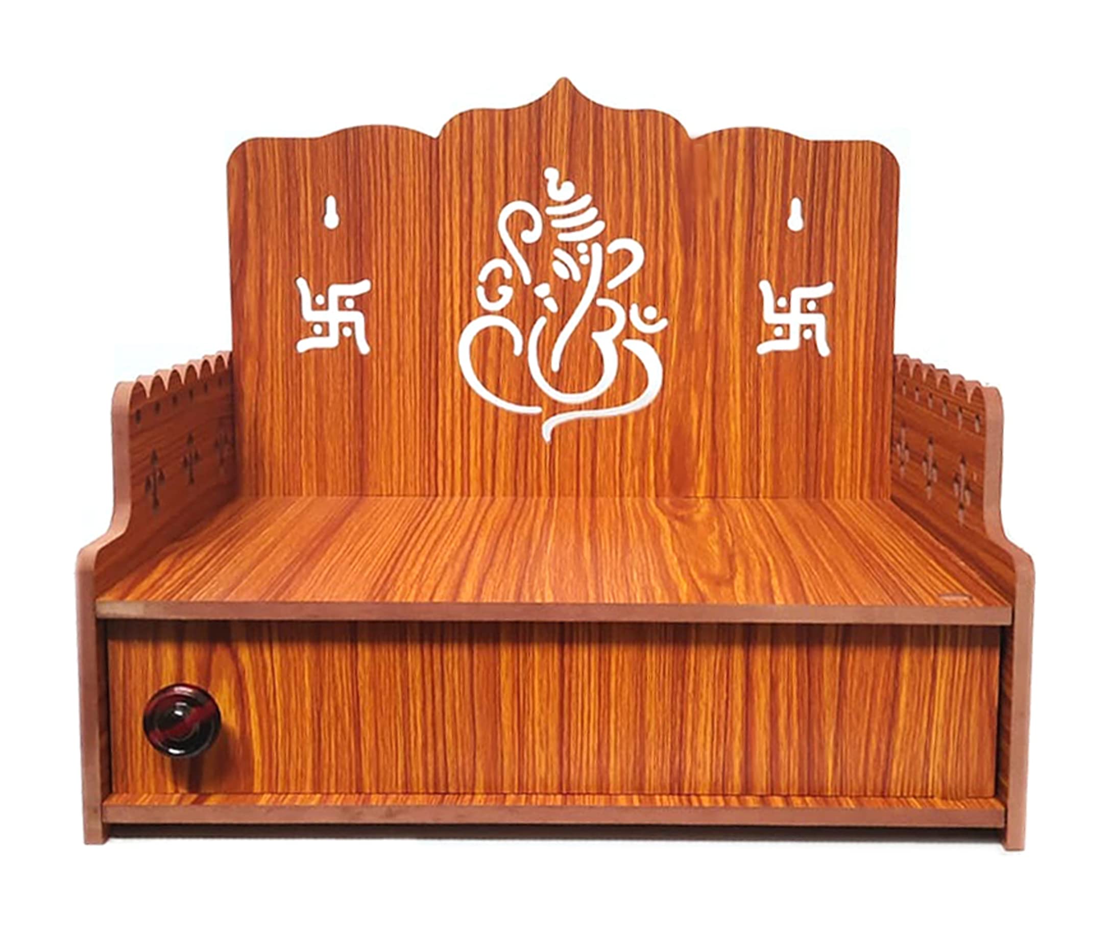 DIVOKAH® Beautiful MDF Wooden Temple/Home Temple/Pooja Mandir (8 MM Plywood Thickness) (W- 14.5, L- 9.5, H-13 INCH) (WDN 14DORNTP)