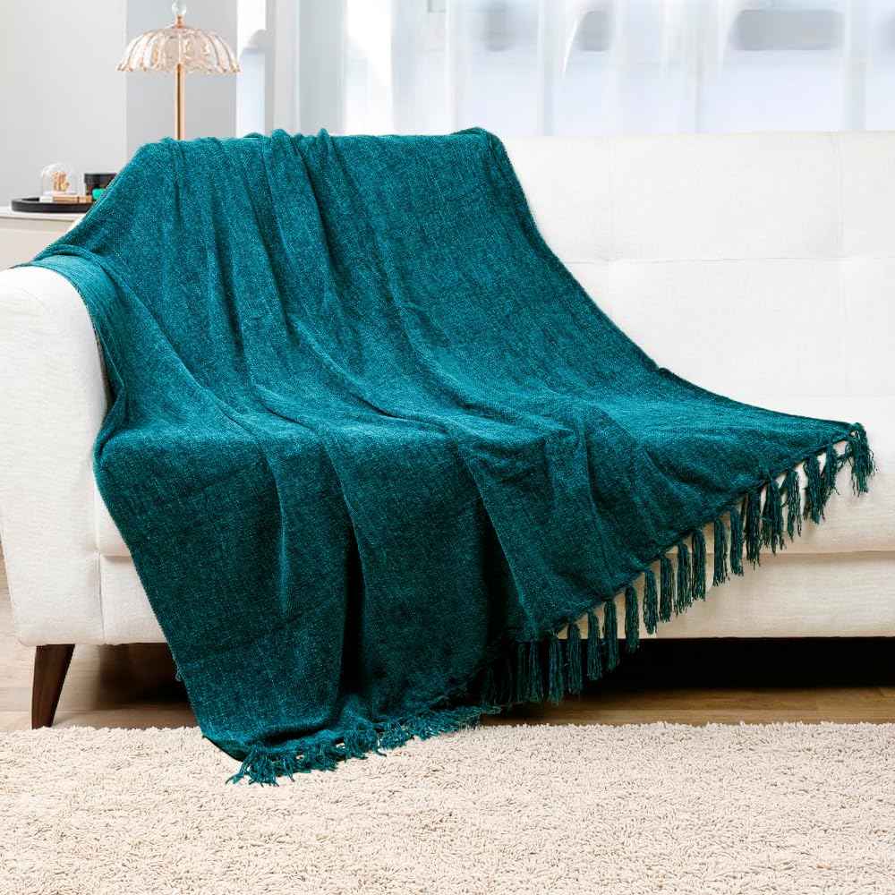 HOMADORN Luxury Chenille Throw Blanket for Sofa & Bed | Ultra Soft Plush Cozy Throw | Lightweight Warm Decorative Blanket | Washable Luxury Throw for Living Room, Bedroom (Solid Textured) Kafalo