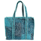 Bazaar Bhoot Edition Premium Cotton Quilted Shopping Tote Bag - Multipurpose Long Lasting Foldable Reusable Bag with zipper for Shopping, Travel & Daily Use - Made in India (Shaded Teal Blue)