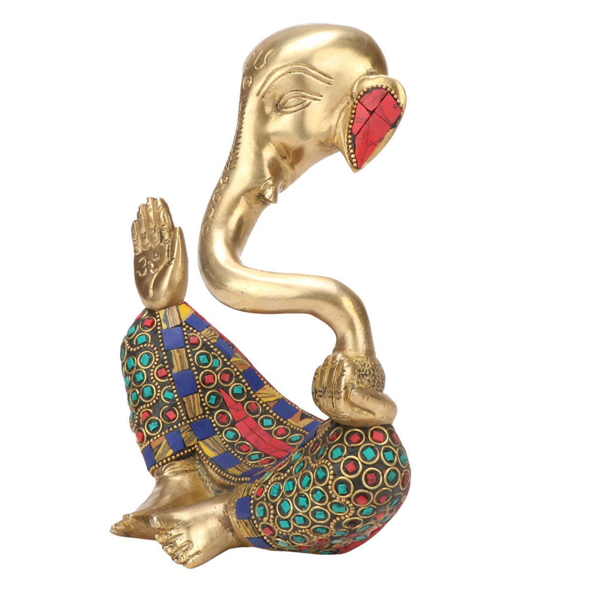 ARTVARKO Brass Trunk Ganesha Multicolor Gemastone Handwork Idol Ganesh Statue in Modern Art for Home Office Desk Diwali Gift Pooja House Entrance Showpiece Gifting 8 Inches