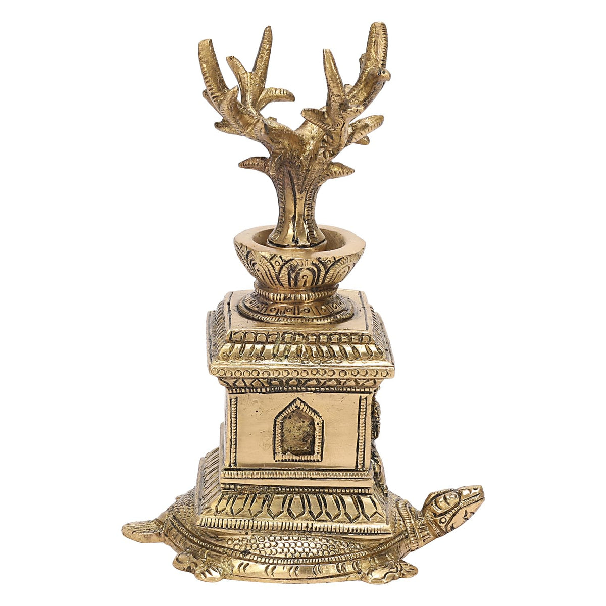 ARTVARKO™ Brass Tulsi (Thulasi) Saligram Plant on Tortoise for Home Décor Mandir Temple Gift Showpiece 6 Inch.