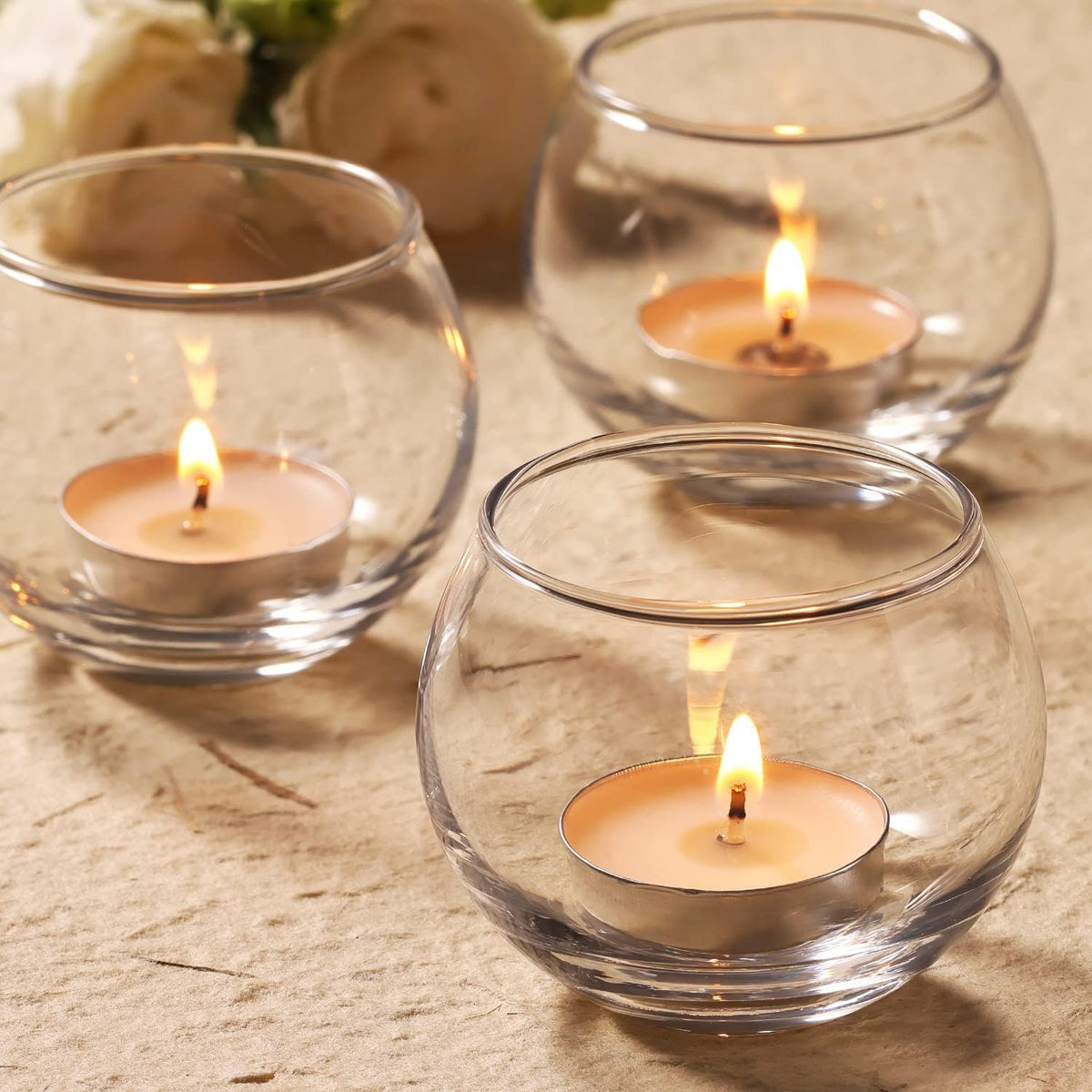 Glass Tealight Candle Holders Set of 2 | Decorative Tealight Holders for Home Décor | Transparent Glass Votive Candle Stand for Diwali, Christmas, Romantic Dinner, Wedding & Table Decoration