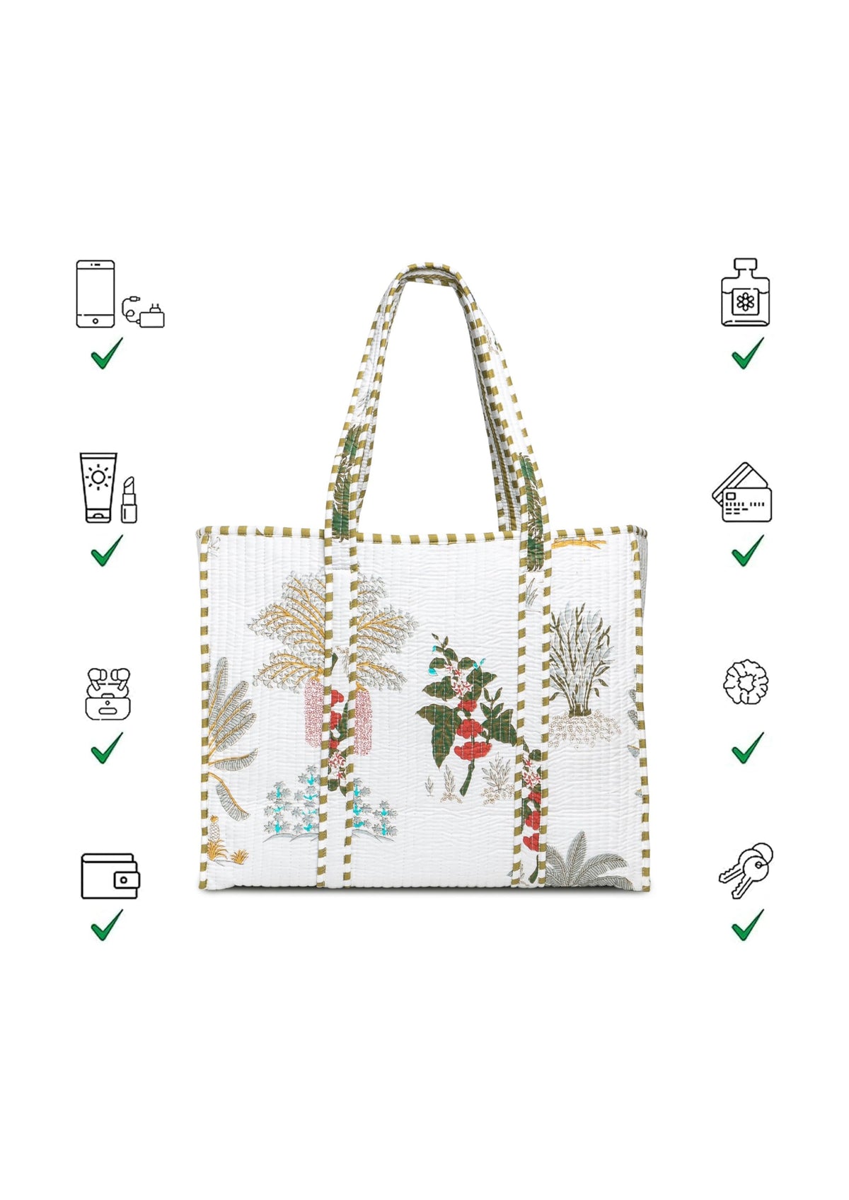 Yda fashion Quilted Cotton Tote Bag – Reusable Large Shopping Bag for Women & Men, Lightweight Eco-Friendly Grocery Tote with Printed Design, Shoulder Bag for Travel, Beach & Daily Use
