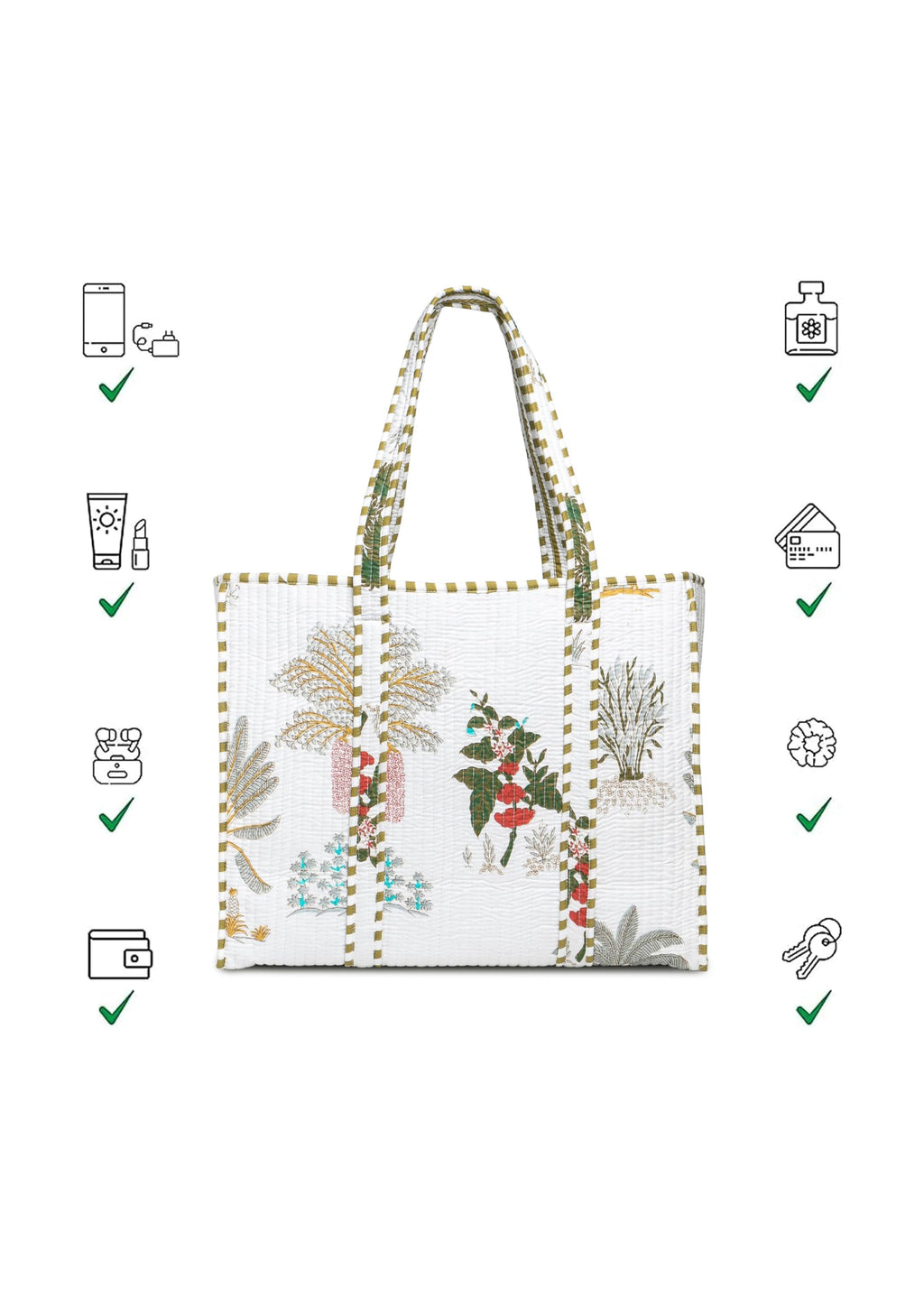 Yda fashion Quilted Cotton Tote Bag – Reusable Large Shopping Bag for Women & Men, Lightweight Eco-Friendly Grocery Tote with Printed Design, Shoulder Bag for Travel, Beach & Daily Use