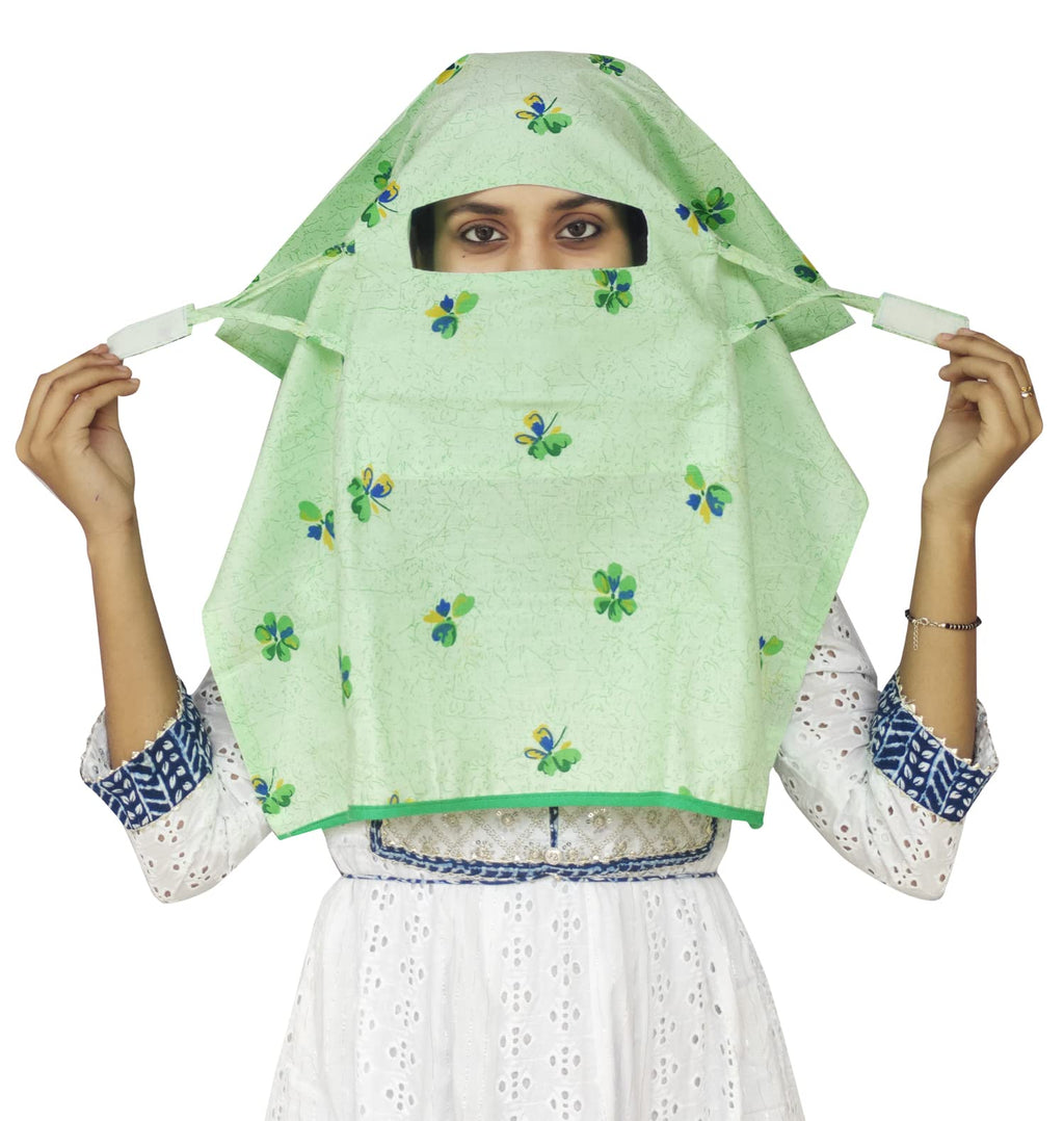 Switchon Pure Cotton Innovative scarf Hijab for Women with closer 3 inch Hook and Loop Tape for size adjustment for 12 yrs and above (Green)