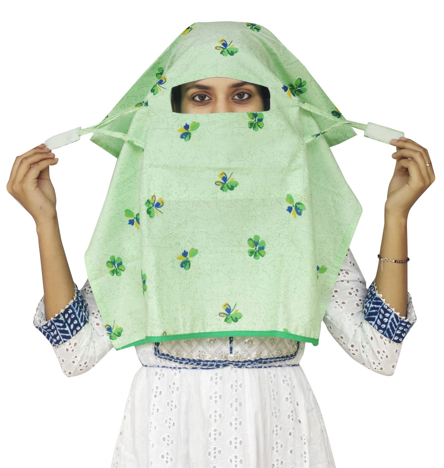 Switchon Pure Cotton Innovative scarf Hijab for Women with closer 3 inch Hook and Loop Tape for size adjustment for 12 yrs and above (Green)