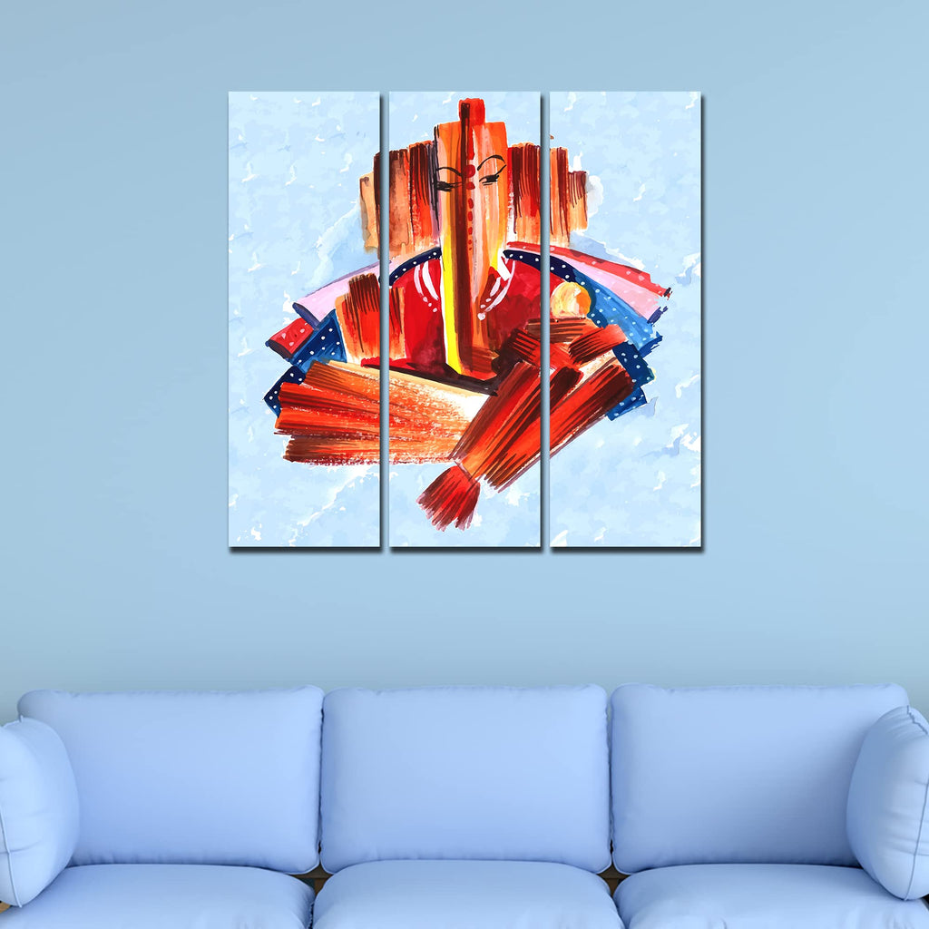 VIBECRAFTS 3 Pieces Beautiful Shree Ganesha Canvas Wall Painting Fitted With Wooden Frame For Home | Office | Living Room | Gifts (PTVC3Pcs1_9573)