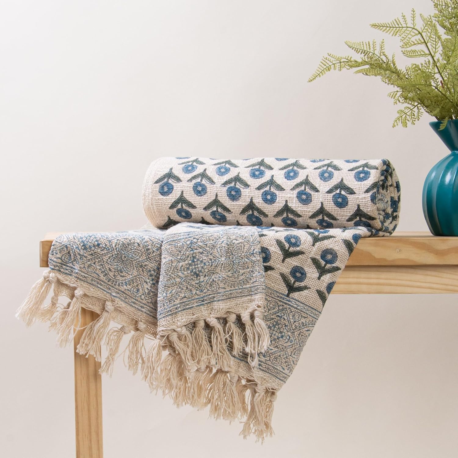 DMAASA 100% Cotton Hand Block Printed Throw Blanket – 50x70 Inch Couch Throws, 3 Seater Sofa Coverlet, Lightweight (Multi-Color_02) Kafalo