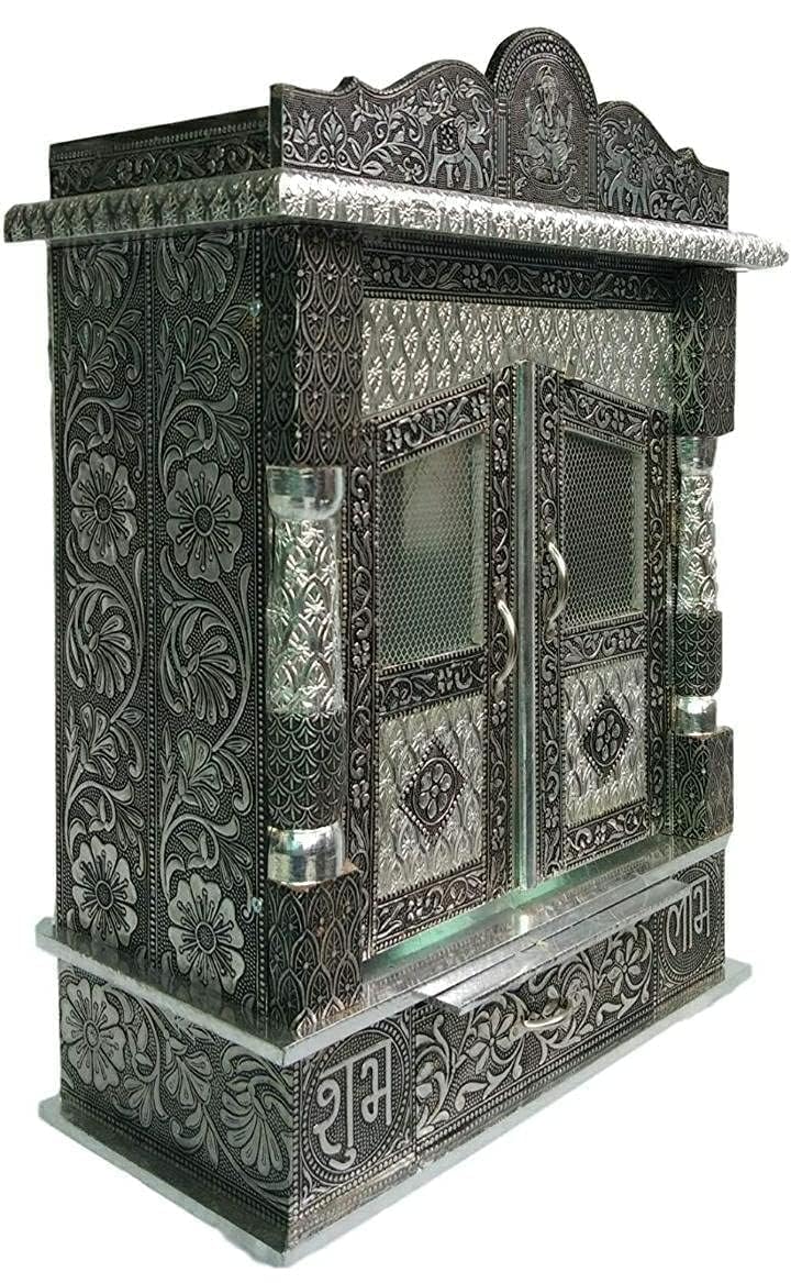 Suhanika Crafters Wooden Pooja Mandir for Home Large Sagwan Wood Temple with Copper and Aluminum Accents Handcrafted Dev Ghar Mantapa for Home Office Prayer Room Traditional Decor Gift