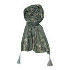 FAHABO Scarf for Women Stylish Pleated Viscose Cotton with Embroidery and Tassels | Hijab Scarf | Stole | Soft, Lightweight, and Latest Scarves | 72 x 33 Inches (Pebble Grey)
