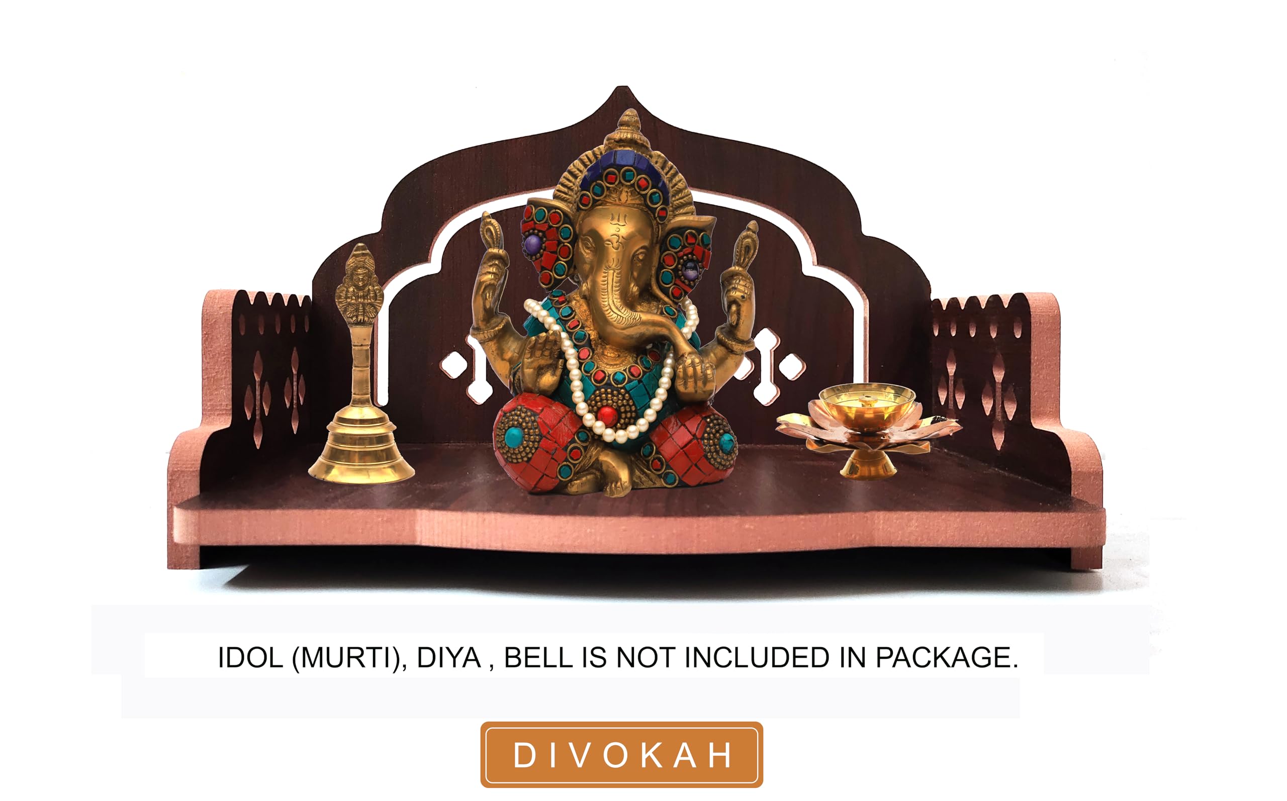 DIVOKAH® Plywood Small Wooden Temple for Home Office and Shop/Wall Hanging Temple/sinhasan/Pooja mandir/Pooja Stand/Hindola (8 MM Plywood Thickness) BR_OMASAN