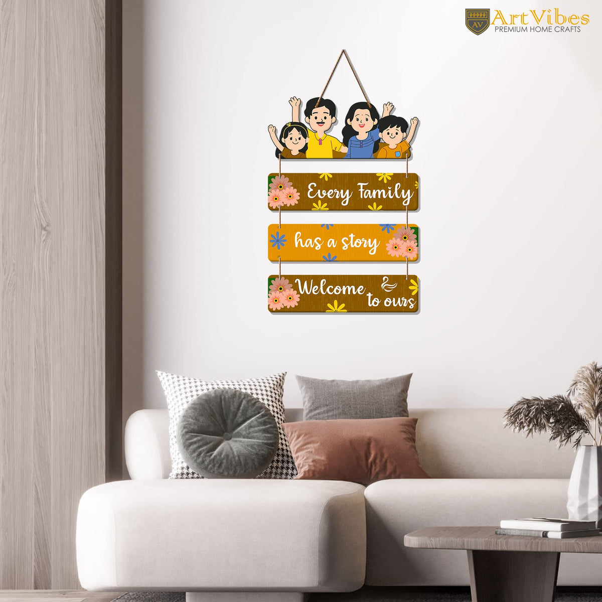 Artvibes Family Quote Wooden Wall Hanger for Home Decor | Wall Art For Hall | Quotes Decor Item | Wall Accents | Gift Items | Wall Illustrations | Artworks Hangings | Mdf Wall Decoration (WH_6911N)