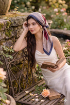 Etietnic Satin Square Head Scarf for Women,RED&GREY Printed