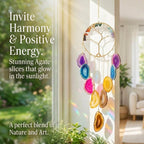 7 Chakra Crystal Stone Wind Chime – Tree of Life Decor with Natural Agate Slices, Healing Stones for Meditation & Protection, Feng Shui Hanging Ornament for Balcony, Bedroom, Office, & Gifts