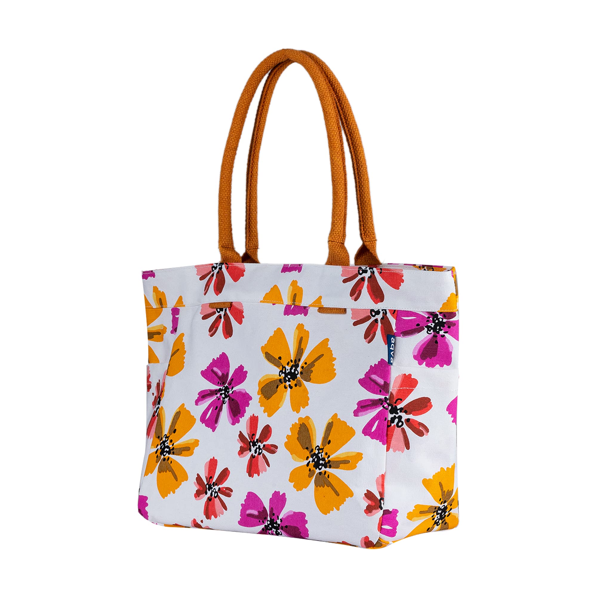 AQVA Cotton Canvas Tote Bag for Women with Side Pockets| Trendy Stylish Multipurpose Handbag with Zipper | Shoulder Bag for Shopping, Travel and Work | Vicenza
