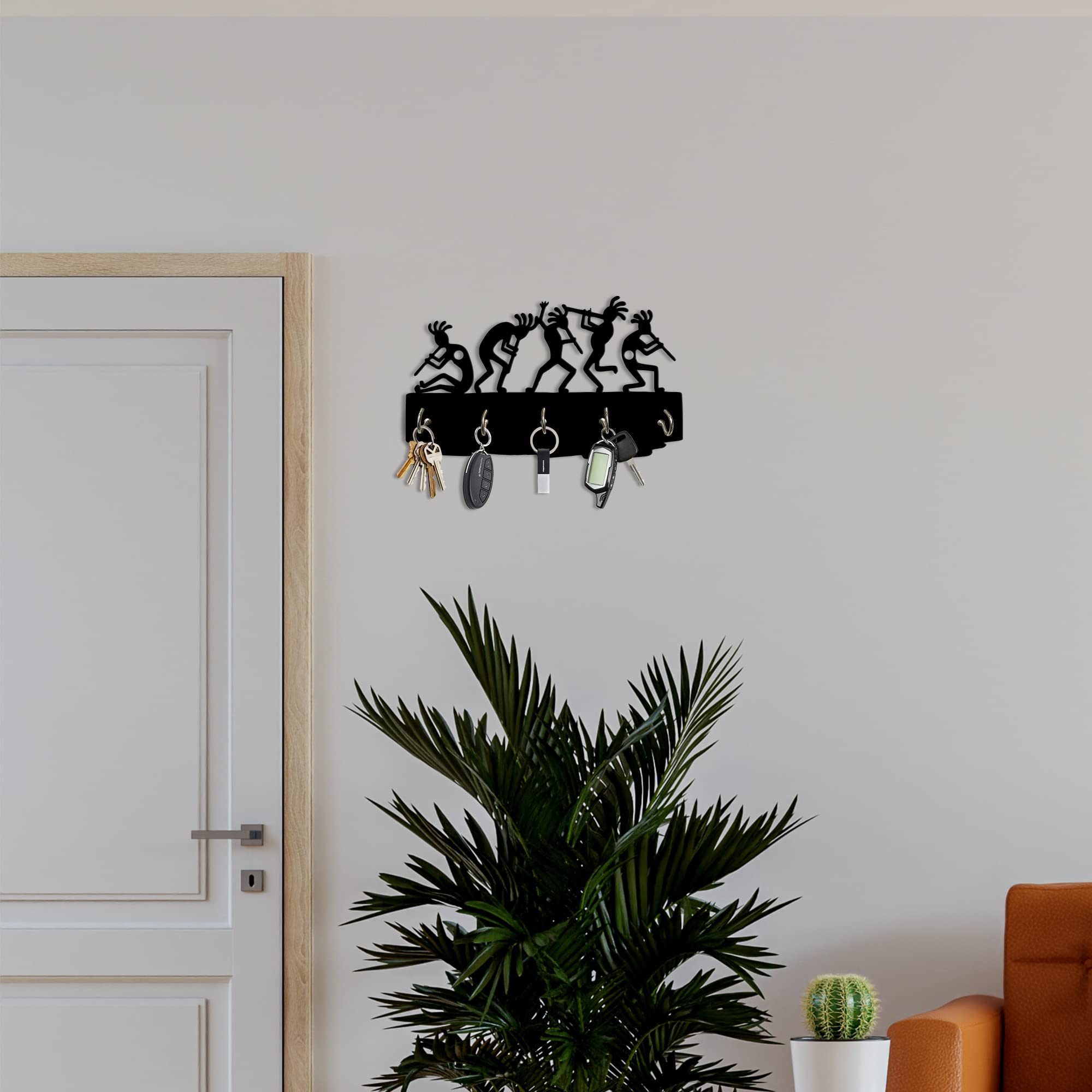 Artvibes Unique Stylish Wooden Key Holder for Wall Decor with Stylish Stainless Steel 5 Hooks Beautiful Key Organizer for Home Decoration(KH_813), Black