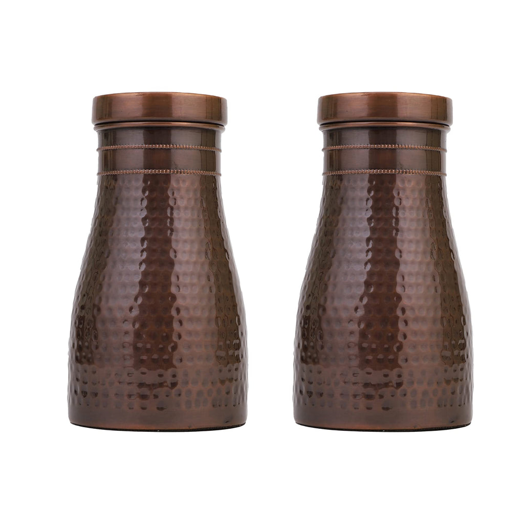 Tambra Copper Bedroom Jar with Inbuilt Glass | Rarity Hammered Design | Handcrafted, Leakproof, Jointless | Ayurvedic Benefits, Antioxidant Properties | 1200 ml (Pack of 2)