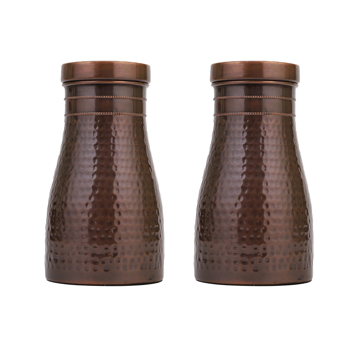 Tambra Copper Bedroom Jar with Inbuilt Glass | Rarity Hammered Design | Handcrafted, Leakproof, Jointless | Ayurvedic Benefits, Antioxidant Properties | 1200 ml (Pack of 2)