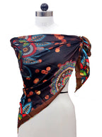 leeza store Women's Dark Navy Blue Silk Scarf For Women – 40X40 Mandala Floral Digital Print, Elegant Soft Satin Wrap, Stylish Neck & Head Accessory