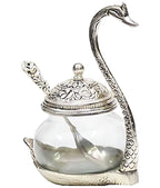KridayKraft Aluminium swan Duck with Transparent Glass Bowl Set with Spoon and lid (11 x 15 x 11 cm, Silver)