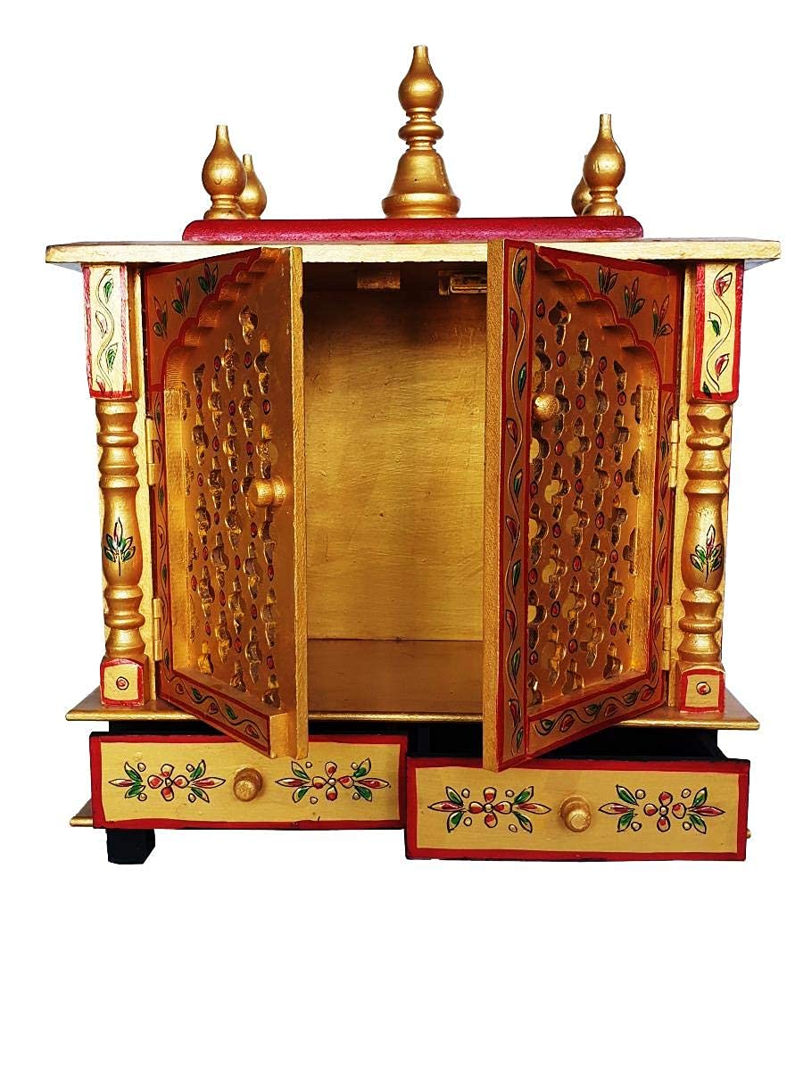 Wood To Cart Beautiful Wooden Temple/Pooja Mandir for Home and Office/Wall Mounted Temple/Puja Stand(Multicolor - 18x9x22 inches)