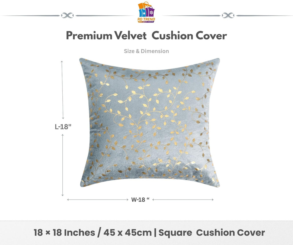 RD TREND Velvet Cushion Covers, 45 x 45 cm/18 x 18 inches,Pack of 5,250 TC, Back Zipper (Grey)
