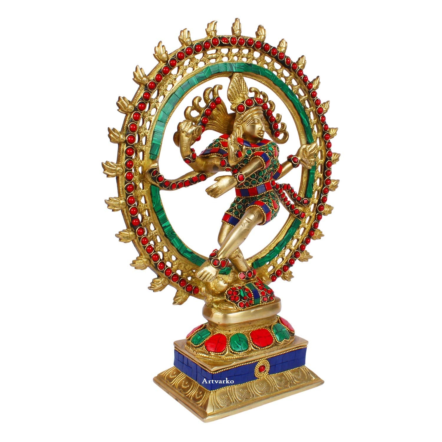 ARTVARKO Brass Natraj Idol Murti Natraja Bhagwan Large Shiva Dancing Statue Home Decor Mandir Temple Vastu Showpiece for Gift Height 13.5 Inches
