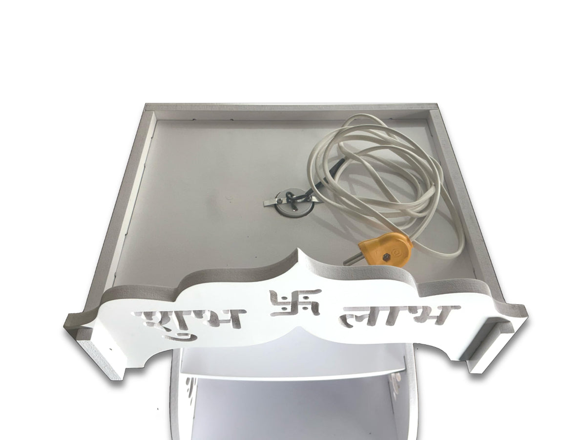 UPASKAR WOOD WORKS Mandir Temple for Home, Office and Shop,Size (H-18 inch, L-10 inch, W-12 inch) | LED spot Light | Wall Hanging | Free Standing | 6 feet Cable with Plug | 10mm Thick Board