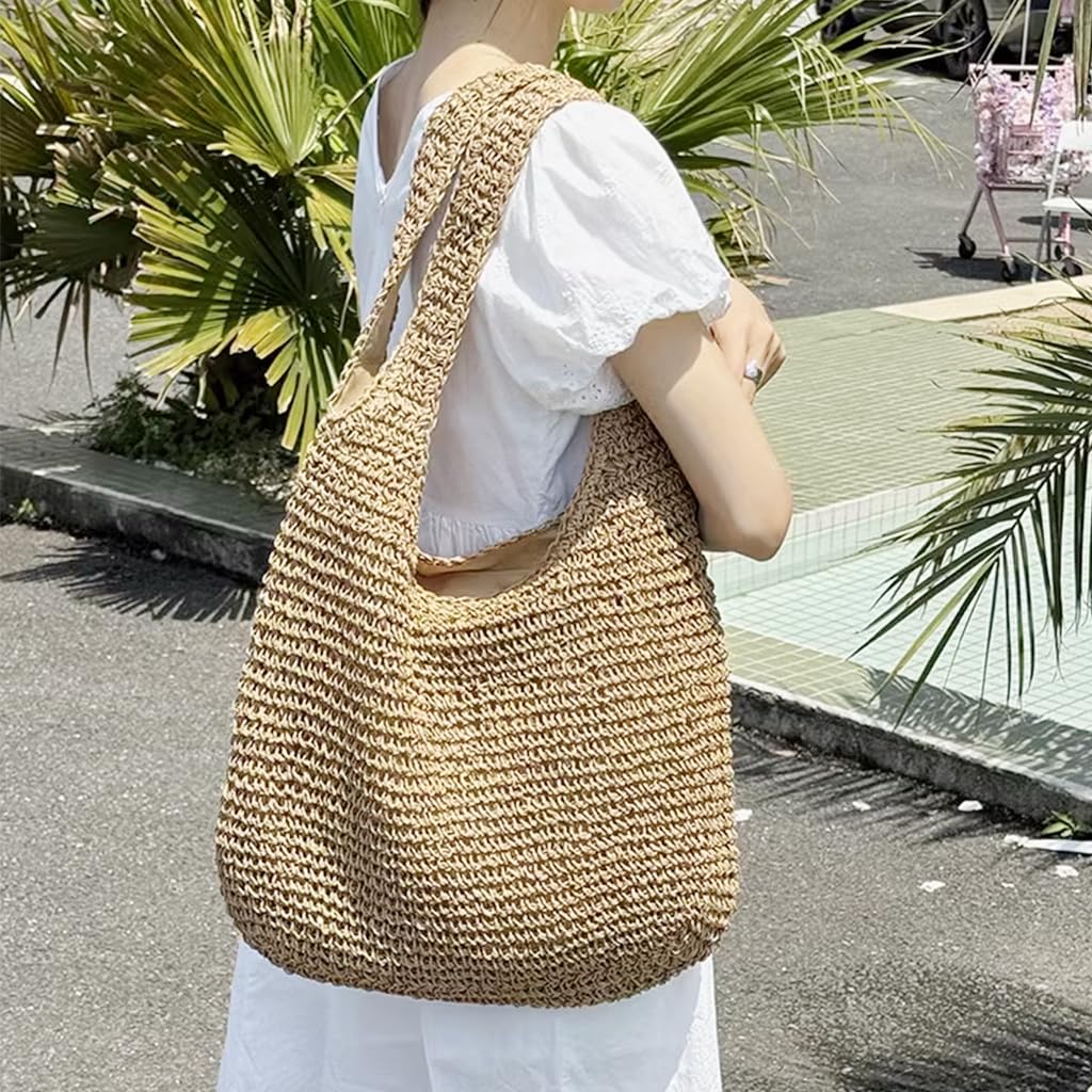 PALAY Tote Bag for Woman Straw Woven Boho Summer Beach Shoulder Handbag
