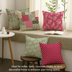 STITCHNEST Set of 5 Blossom Patchwork Collection Printed Jute Cushion Covers 16x16 Inches | Decorative Throw Pillow Covers for Sofa, Living Room, Bedroom | Perfect for Home Decor