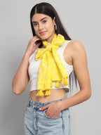 Ravaiyaa - Attitude is everything Women Yellow & White Hand Block Floral Printed Cotton Tasseled Scarf 71 X 21 Inch